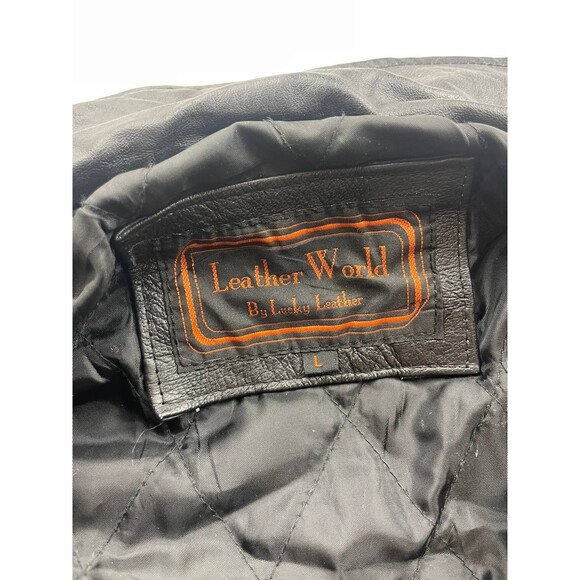 Leather World by Lucky Leather Mens Jacket Large Black Motorcycle Patriotic - Picture 4 of 8